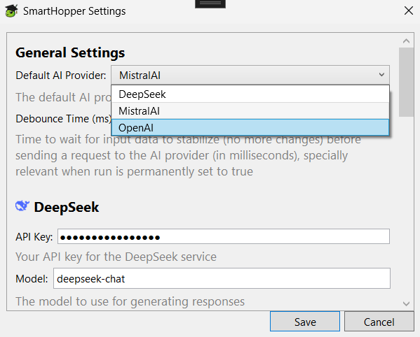Settings menu